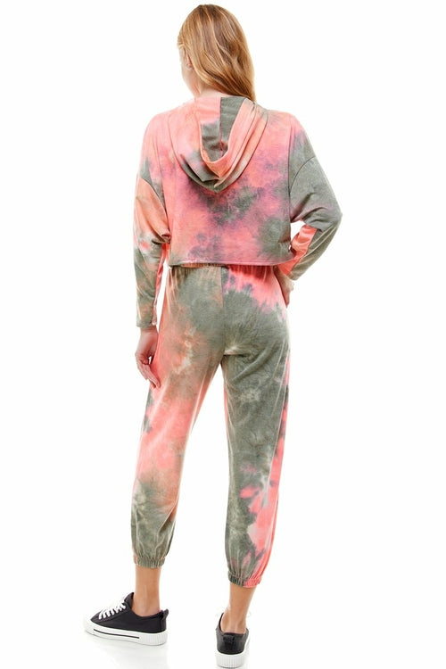 KNIT TIE DYED FRENCH TERRY HOODIE JOGGER PANT SET