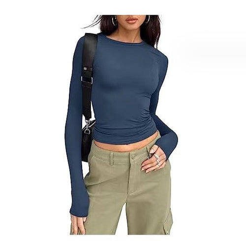 Fashion Slim Long-sleeved Pullovers Tops Solid Causal