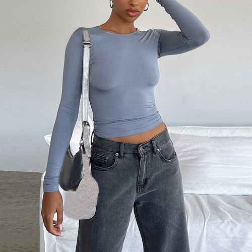 Fashion Slim Long-sleeved Pullovers Tops Solid Causal