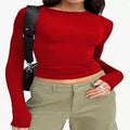 Fashion Slim Long-sleeved Pullovers Tops Solid Causal