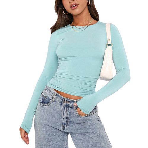 Fashion Slim Long-sleeved Pullovers Tops Solid Causal