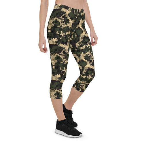 Army Camo Capri Leggings with Honeycombs