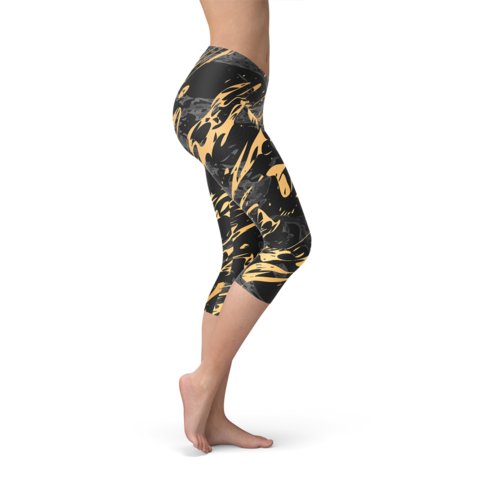 Black Marble w/ Gold Splash Capri Leggings