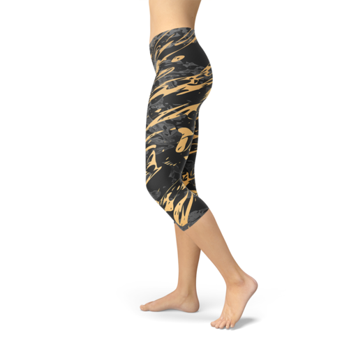 Black Marble w/ Gold Splash Capri Leggings