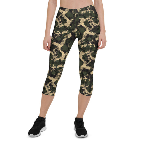 Army Camo Capri Leggings with Honeycombs