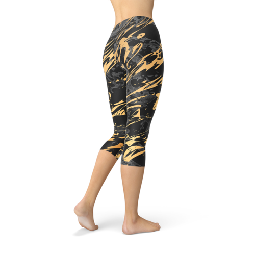 Black Marble w/ Gold Splash Capri Leggings