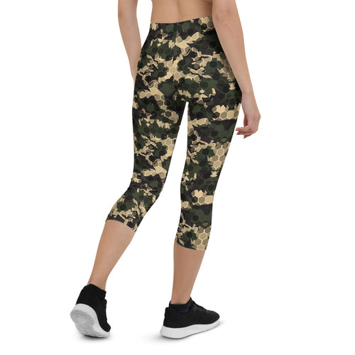Army Camo Capri Leggings with Honeycombs