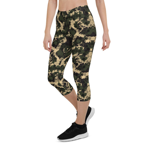 Army Camo Capri Leggings with Honeycombs
