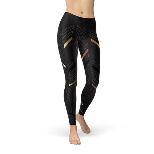 Sports Stripes Black - Gold Leggings