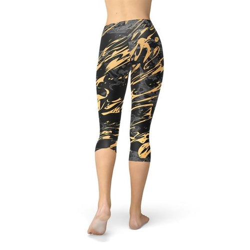Black Marble w/ Gold Splash Capri Leggings